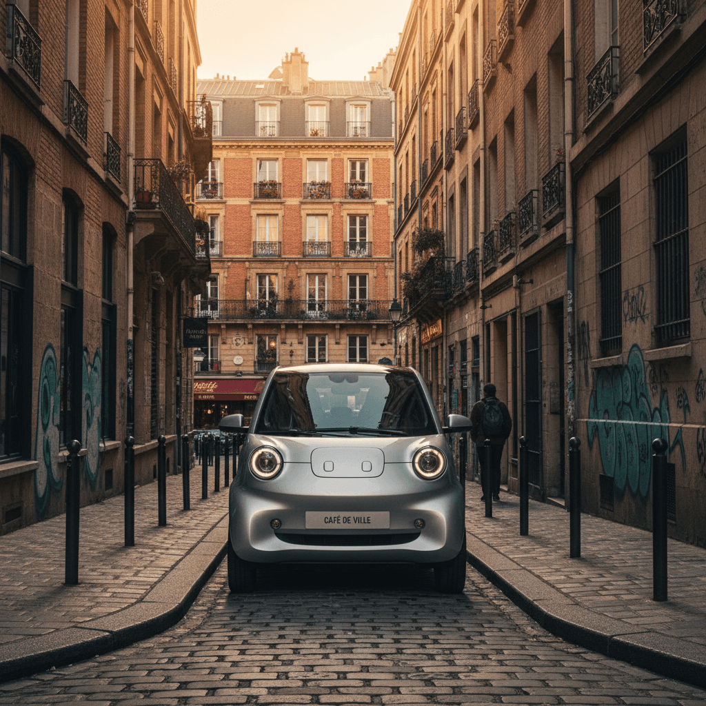 Compact city car on a narrow street