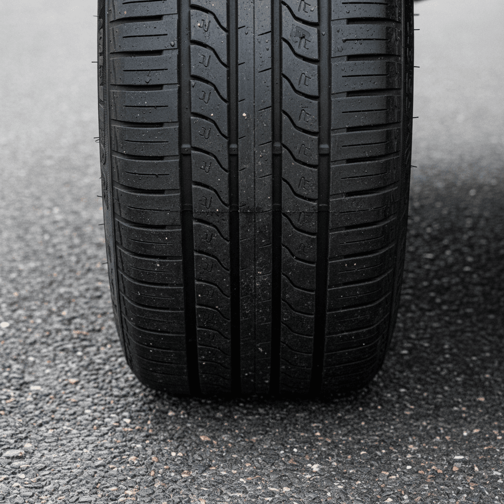 Close-up of car tire on asphalt road surface