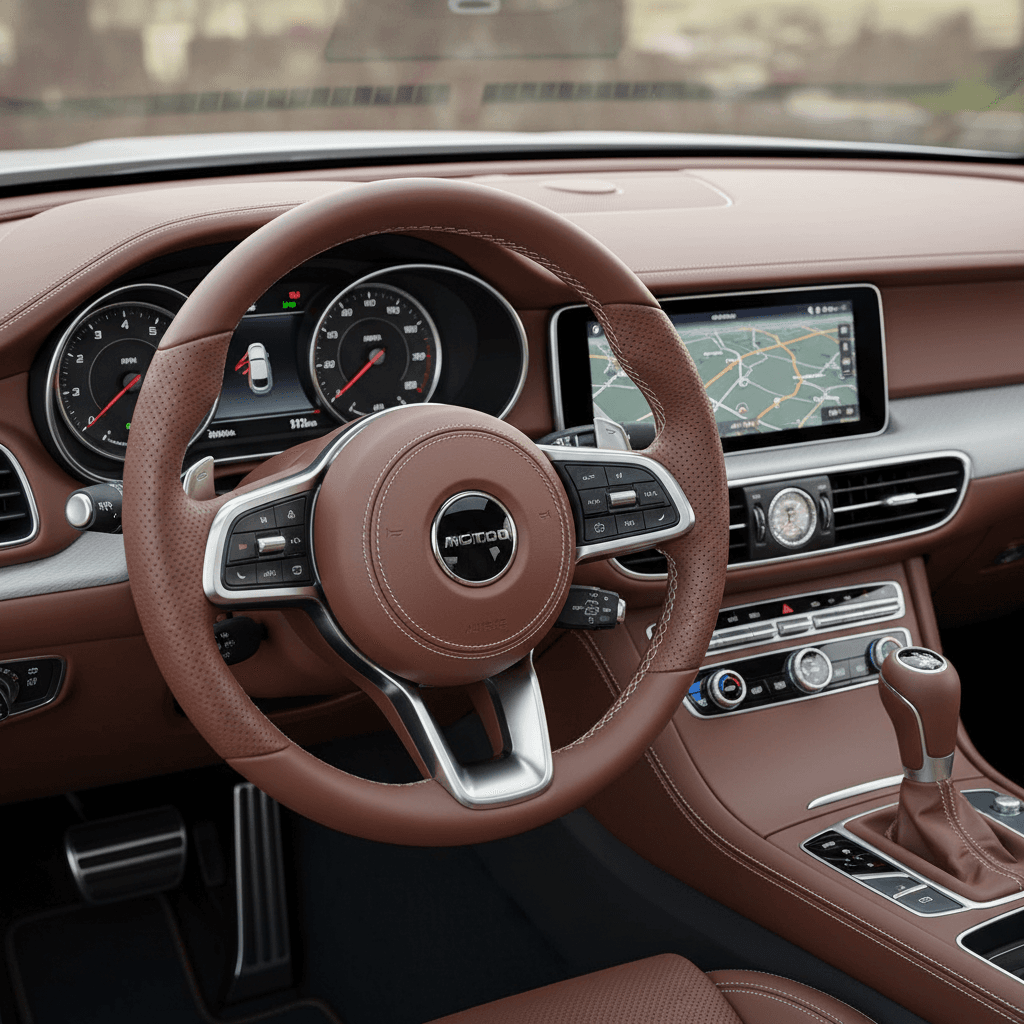 Car dashboard with leather interior